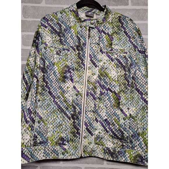 Colorful Snakeskin Print Women's Jacket Front Zipper Chest Pockets Size M‎ - Picture 8 of 12